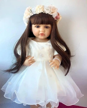 Большая виниловая реалистичная кукла Reborn Baby Doll с настоящими волосами и живыми глазами