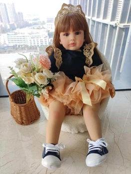 Лялька 55 см ручної роботи велика вінілова в короні Reborn Baby Doll зі справжнім волоссям