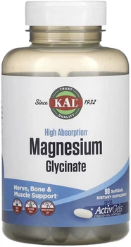 Магній гліцинат високої засвоюваності KAL High Absorption Magnesium Glycinate 315 мг 90 капсул (021245618799)