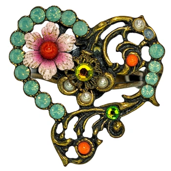 Кольцо "Сердечная симфония" Michal Negrin с цветочным узором, кристаллами Swarovski и жемчужинами, ручная работа