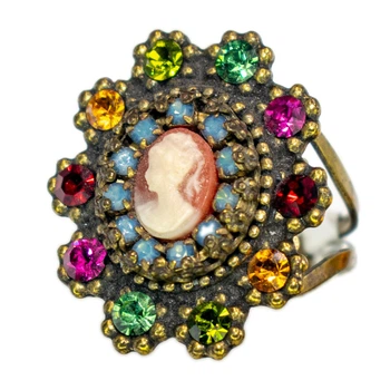 Кольцо "Цветочная камея" Michal Negrin с разноцветными кристаллами Swarovski, ручная работа