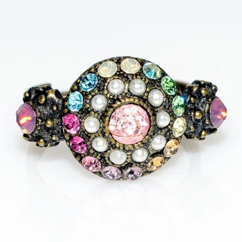 Кольцо "Радужный орнамент" Michal Negrin с кристаллами Swarovski и жемчужинами, ручная работа