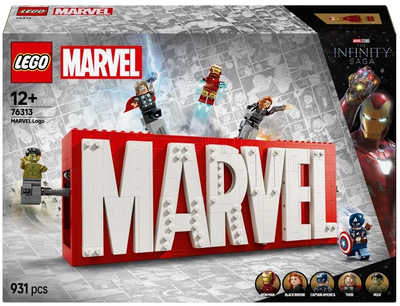 Конструктор LEGO Super Heroes Marvel Логотип і міні фігурки MARVEL 931 елемент (76313)