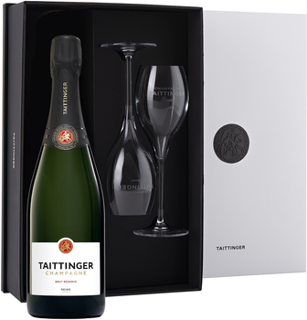 Шампанське Taittinger Brut Reserve біле брют 0.75 л 12.5% в подарунковій упаковці + 2 келихи (3016570017802_3016570061287_3016570061294)