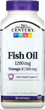 Жирные кислоты 21st Century Рыбий жир Омега-3 Fish Oil Omega 3 90 желатиновых капсул 1200 мг / 360 мг (740985270264)