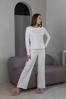 Пижама женская в рубчик NEL Сердечки молочная 1745 XXL