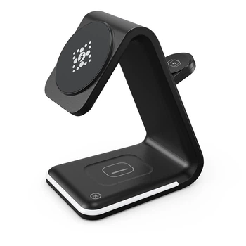 Магнітна бездротова зарядка 3 в 1 QC 3.0 15 Вт підходить для телефону, iWatch, AirPods Чорний ( код: WCS3B )