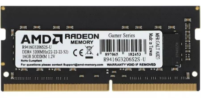 Модуль пам'яті AMD DDR4 16Gb R9 Series 3200MHz Sodimm (R9416G3206S2S-U)