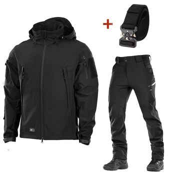 Костюм на флісі M-Tac SoftShell Куртка та Штани + Подарунок ремінь Кобра чорний розмір XL