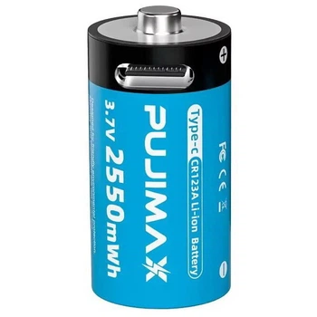 Аккумулятор Pujimax CR123A (CR123, 123A, 123, 16340) 3.7V с разъемом TYPE-C, Blue (15296)
