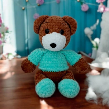 Мягкая плюшевая игрушка handmade Мишка 28 см амигуруми вязаный крючком