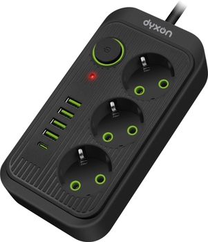 Сетевой фильтр-удлинитель Dyxon 3+5 USB-A + USB-C (PD) Power switch 3 м Black (DXN-3M-MFP-35PD-B)