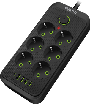 Сетевой фильтр-удлинитель Dyxon 6+5 USB-A + USB-C (PD) Power switch 3 м Black (DXN-3M-MFP-65PD-B)