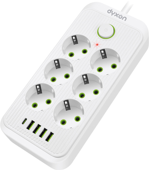 Сетевой фильтр-удлинитель Dyxon 6+5 USB-A + USB-C (PD) Power switch 3 м White (DXN-3M-MFP-65PD-W)