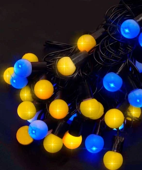Гирлянда новогодняя, шарики Ukraine 18 мм 40 LED, 7м, свечение желто-голубое 1318-62, черный провод, от 220 В, (на елку, штору, окно, стену)