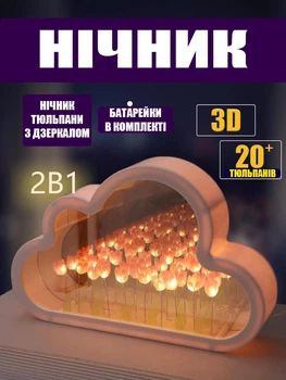 Нічник-світильник "Нескінченні тюльпани" в хмарі, набір для творчості (рожевий)