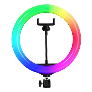 Студийный свет, кольцевая светодиодная Led лампа СRYSTAL RGB 20cм с зажимом для телефона