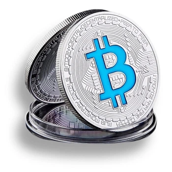 Монета BTC Биткоин Bitcoin в капсуле Blue