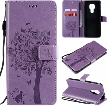 Чехол для Motorola E7 Plus (рисунок кот и дерево) Lilac (23763-3B)