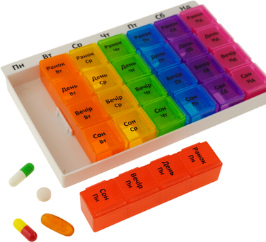 Органайзер для таблеток Yulimed 7 днів на 4 прийоми різнокольоровий (YL0097)