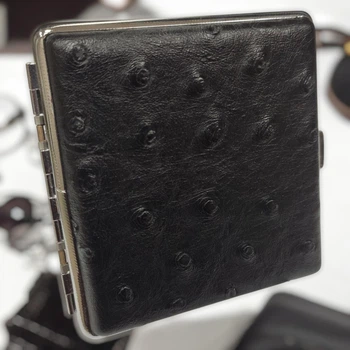 Портсигар металевий у шкірі GVIPAI Black Dot Silver на 20 цигарок у подарунковій упаковці