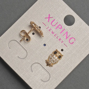 Серьги-пусеты Xuping «Сова» из белых и чёрных страз, диаметр 7 мм, длина 12 мм, позолота 18К, ida55288