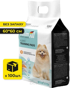 Пелюшки для собак та цуценят AnimAll Анімал пеленки 60х60 см 100 шт (4820224500256)