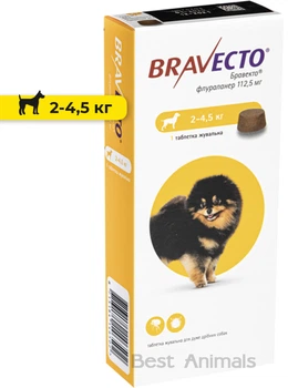 Таблетка від бліх і кліщів Bravecto Бравекто для собак вагою від 2 кг до 4,5 кг (8713184146502)