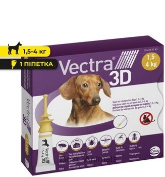 Протипаразитарні краплі Ceva Vectra 3D Сева Вектра 3Д для собак вагою 1,5-4 кг 1 піпетка (3411112281565)