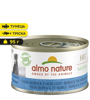 Вологий корм для собак Almo Nature HFC Natural Альмо Натюр з тунцем та тріскою консерва 95 г (8001154120790)