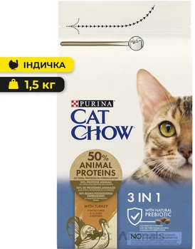 Сухий корм для котів Purina Cat Chow 3in1 Пуріна Кет Чао 3в1 з індичкою 1,5 кг (7613034155139)