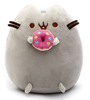 Плюшева м'яка іграшка обіймашка кіт Пушин кет Pusheen cat з Пончиком в лапках 15х12 см Сірий (II) 33719