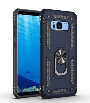 Противоударный чехол с кольцом подставкой для Samsung Galaxy S8 синий бампер
