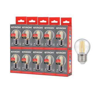 Комплект філаментних ламп ETRON Filament 10 шт 1-EFP-199 2W 3000K G45 E27 прозора тепле світло