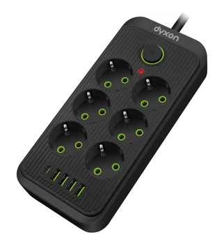 Сетевой фильтр-удлинитель DYXON 6+5 USB-A + USB-C (PD) Power switch 3 Meters Black