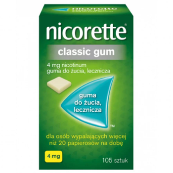 Никотиновая жевательная резинка, Nicorette Classic Gum, 4мг/105 шт