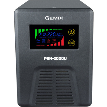 Источник бесперебойного питания Gemix PSN-2000U 2000VA/1200W 12V/220V 7/13/18A 3xSchuko без АКБ Black (PSN-2000U)
