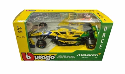 Коллекционная модель Bburago F1 McLaren MCL38 2024 Monaco Grand Prix 1/43 #81 Oscar Piastri (18-38214) Макларен / Формула 1 / Оскар Пиастри