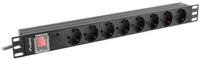 Listwa przeciwprzepięciowa Lanberg Rack 19" 1U 16A PDU PRO 8 gniazd 2 m Black (PDU-08F-0200-BK)