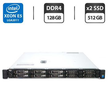 Сервер Dell PowerEdge R430 1U Rack / 2x Intel Xeon E5-2690 v3 (12 (24) ядер по 2.6 - 3.5 GHz) / 128 GB DDR4 / 2x 512 GB SSD / iDRAC8 with Lifecycle Controller / 2x 550W б/у