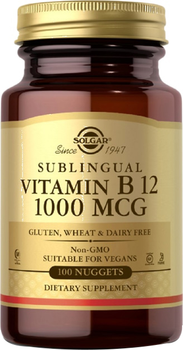 Витамин Solgar В12, Сублингвальный, Vitamin B12, 1000 мкг, 100 наггетсов (33984032293)