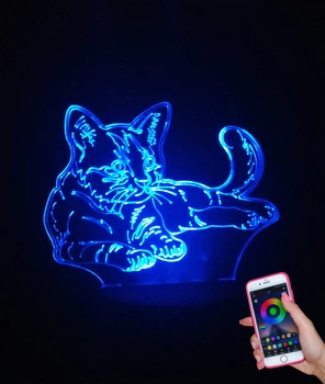 3d-светильник Кот кошка, 3д-ночник, несколько подсветок (на bluetooth)