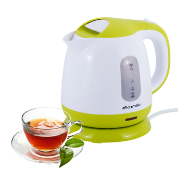 Чайник электрический Kamille KM-1719A пластиковый 1850-2200W на подставке 1 л Белый с салатовым (21-84-1719A)
