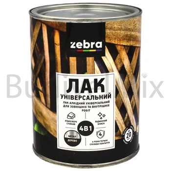 Лак для деревини ZEBRA алкідний для внутрішніх та зовнішніх робіт 0,75 л глянцевий