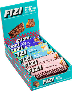 Набор низкокалорийных батончиков Fizi Mood Booster Mix Box с 10 витаминами и минералами веганский 12 шт по 40 г (4820262540719)