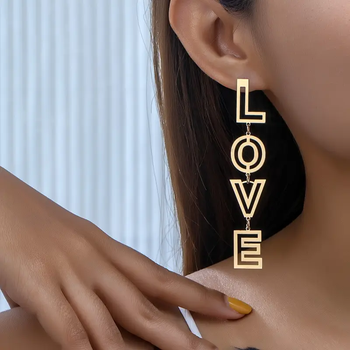 Серьги длинные LOVE золотистые Podarkus бижутерия BK449-G