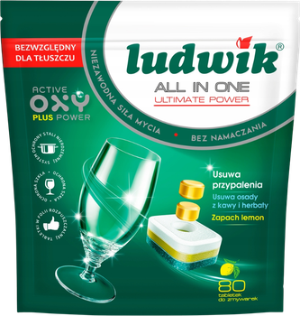 Таблетки для посудомийних машин Ludwik All in One Ultimate Power Lemon 80 шт (5900498024708)