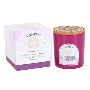 Зодіакальна ароматична свічка Elements of home fragrance з кристалами Водолій. Аромат бергамот і мандарин, камінь аметист.
