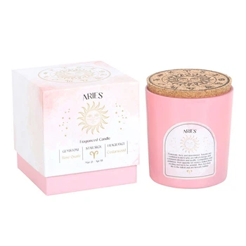 Зодіакальна ароматична свічка Elements of home fragrance з кристалами Овен Аромат кедр, камінь рожевий кварц.