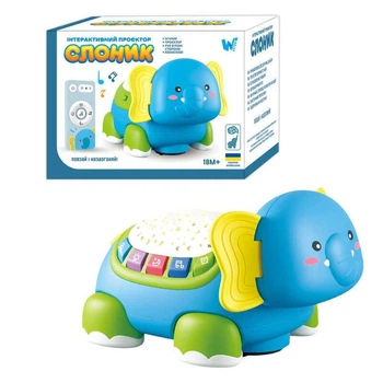 Интерактивный проектор “Слоник ” 62210 (36) "WToys", ОЗВУЧЕВАНИЕ УКРАИНСКИМ ЯЗЫКОМ, звук, подсветка, 10 сказок, 10 песен, колыбельные, движется, колесо свободного движения, пульт управления, проектор, в коробке